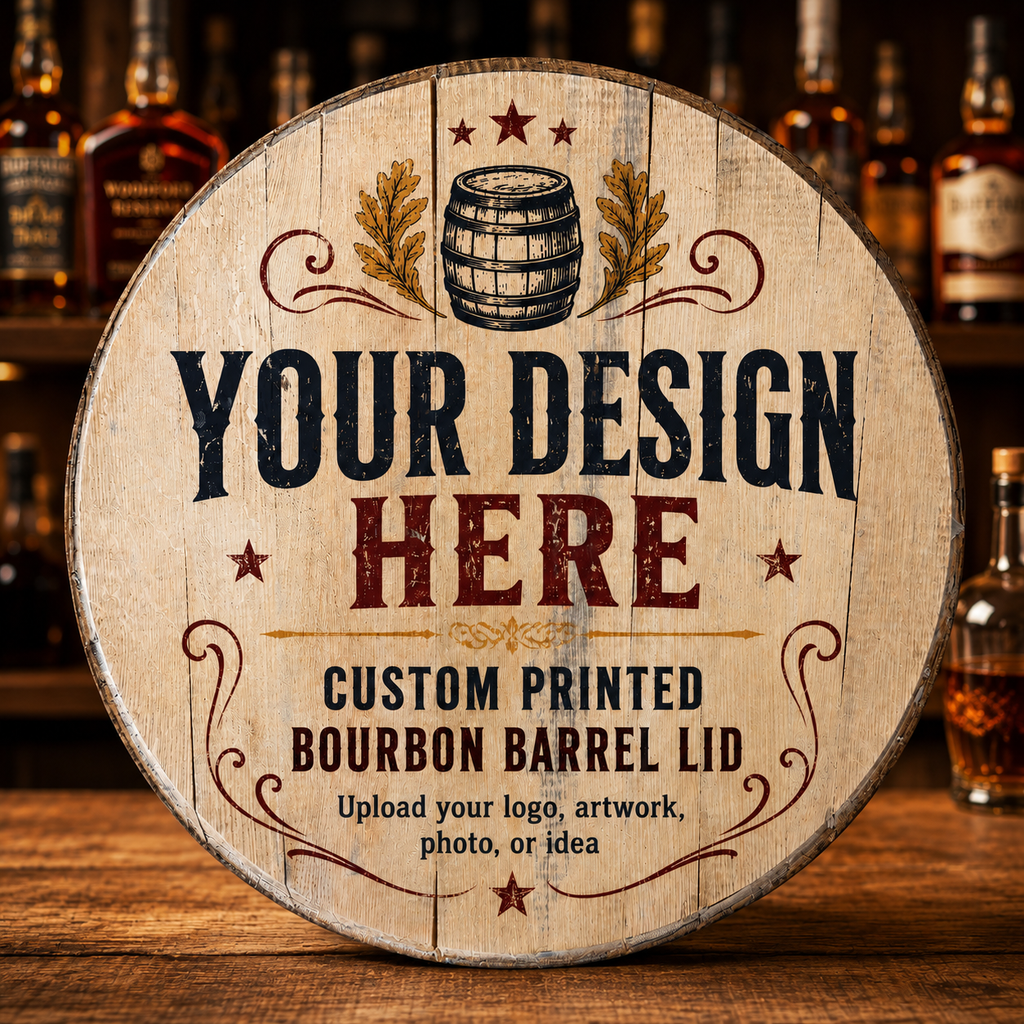 Custom Bourbon Barrel Lid Sign, Your Design Here Barrel Head, Personalized Bar Sign, UV Printed Whiskey Barrel Lid, Man Cave Logo Sign