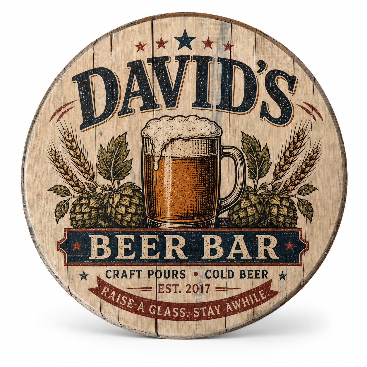 Personalized Beer Bar Sign, Custom Barrel Lid Bar Sign, Craft Beer Wall Decor, Home Bar Pub Sign, Man Cave Gift, Rustic Beer Lover Gift