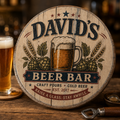 Personalized Beer Bar Sign, Custom Barrel Lid Bar Sign, Craft Beer Wall Decor, Home Bar Pub Sign, Man Cave Gift, Rustic Beer Lover Gift