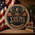 Personalized Bourbon Barrel Lid Sign, Custom Eagle Bourbon Bar Sign, Patriotic Whiskey Bar Decor, Americana Man Cave Wall Art, Bourbon Gift