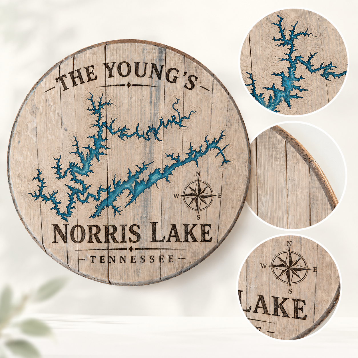Personalized Norris Lake Bourbon Barrel Lid Sign