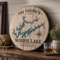Personalized Norris Lake Bourbon Barrel Lid Sign