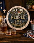 We The People 2nd Amendment Bourbon Barrel Lid Sign, Patriotic Home Bar Wall Decor, Rustic Man Cave Gift, UV Printed Eagle Art